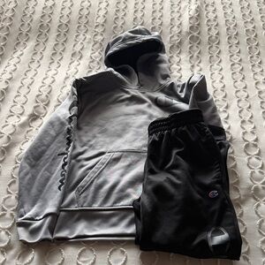 Champion Gray Hoodie and Black Joggers Set
